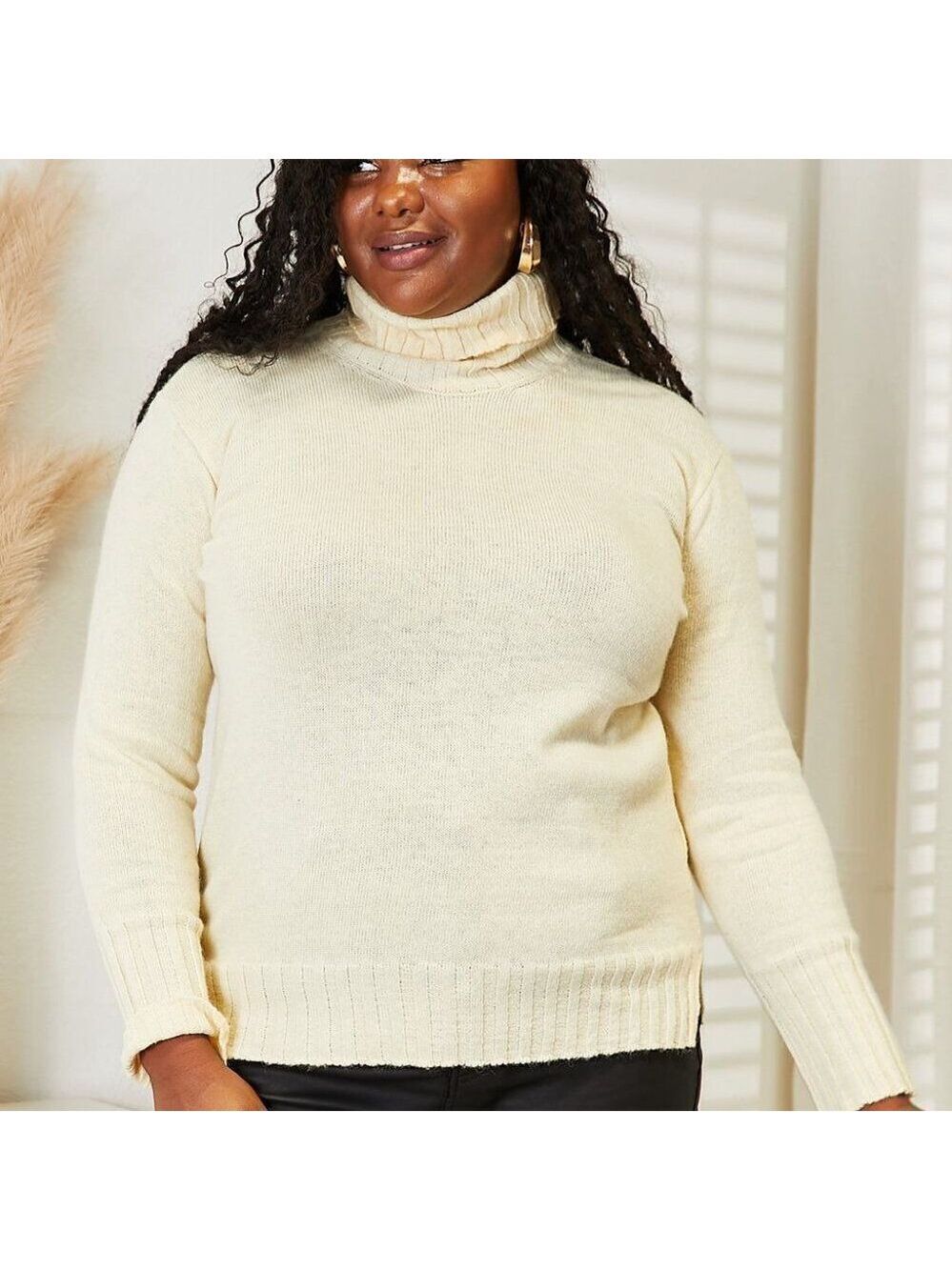 Full Size Long Sleeve Turtleneck Sweater with Side Slit Plus Size  BB-Dsst-215